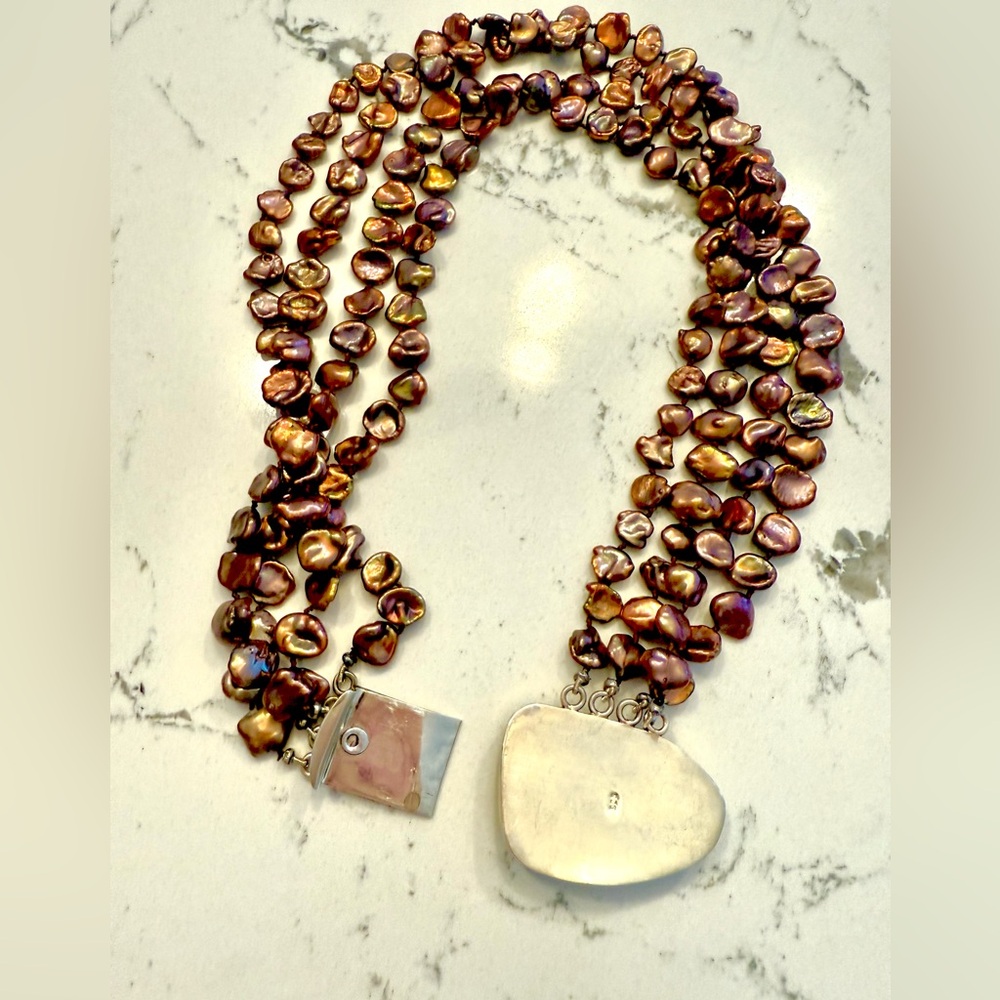 Keshi Pearl necklace with Jasper pendant - Picture 7 of 16